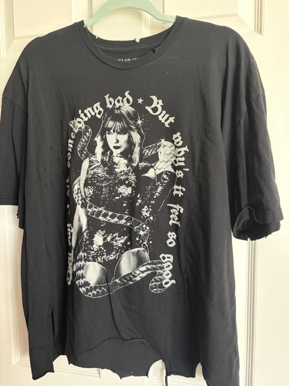 Taylor Swift Black Distressed Graphic Tee with White Logo